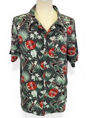 Coca Cola Men's Tropical Hawaiian Grey Coke Bottles Short Sleeve Shirt Size XL